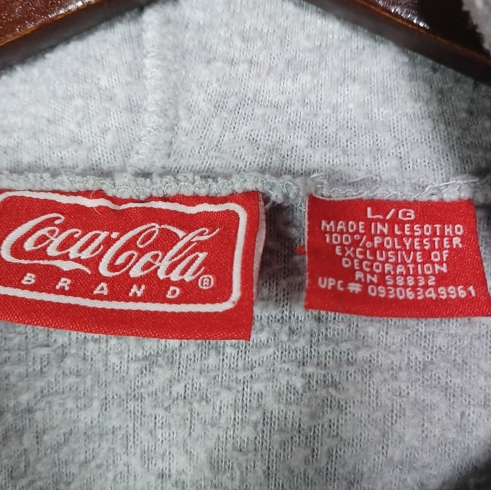 Coca-Cola Unisex Polar Bear Fleece Hoodie L Gray Cozy Holiday Graphic Pullover - Picture 6 of 10